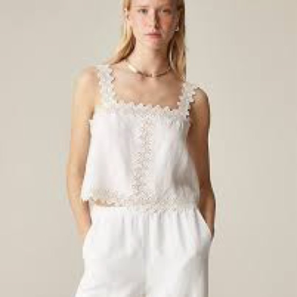NWT JCrew White Lace Trim Linen Tank, size XS
